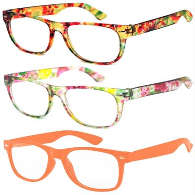 OWL 3 Pack Kids Clear Lens Glasses Floral Yellow Green and Orange Non Prescription UV400
