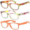 OWL 3 Pack Kids Clear Lens Glasses Floral Yellow Green and Orange Non Prescription UV400