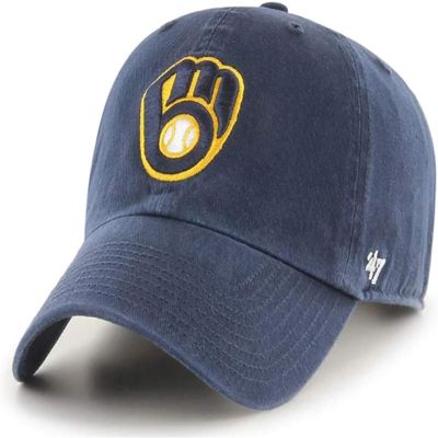 47 MLB Home Team Color Primary Logo Clean Up Adjustable Strap Hat Cap, Adult One Size Fits All (Milwaukee Brewers)