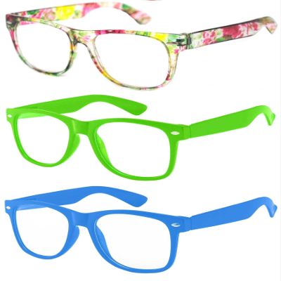 OWL 3 Pack Kids Clear Lens Glasses Floral Green, Green, Blue Non Prescription UV400 Lenses