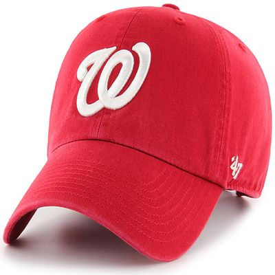 47 Brand MLB Team Color Home Primary Logo Clean Up Adjustable Baseball Cap Hat, Adult One Size Fits All - Washington Nationals Red