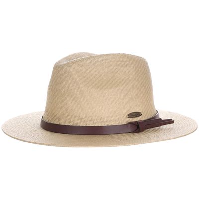 Panama Jack Straw Safari Hat - Vegan Leather Band Matte Toyo, UPF 50+ Sun Protection Tan