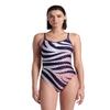 ARENA Performance Multi Stripes Women's Swimsuit Lace Back One Piece MaxLife Training Suit, Navy/White Multi Red, US Size 24