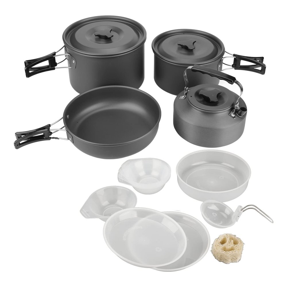 Glomora Outdoor Cooking Set for Camping, Durable Aluminum Camping Cookware Kit, Lightweight, Compact, Portable for Backpacking, Hiking, Picnic