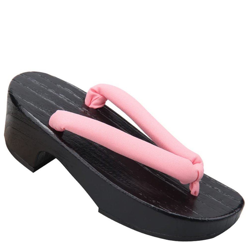 CHEWYZ Sandals Clogs Chinese Japanese Traditional Shoes Female Kimono Wooden Slippers Sandals Summer Beach Footwear,Summer Versatile Beach Footwear for Women (Size:25 CM,Color:Pink)