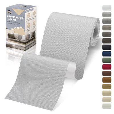 OAZ 4 x 79 inch Canvas Repair Patches Fabric Patch Self-Adhesive Canvas Repair Tape Waterproof Outdoor Gear Patch Kit for Boat Cover Awning Sofa Chair Couch Tent Bag (Light Gray)