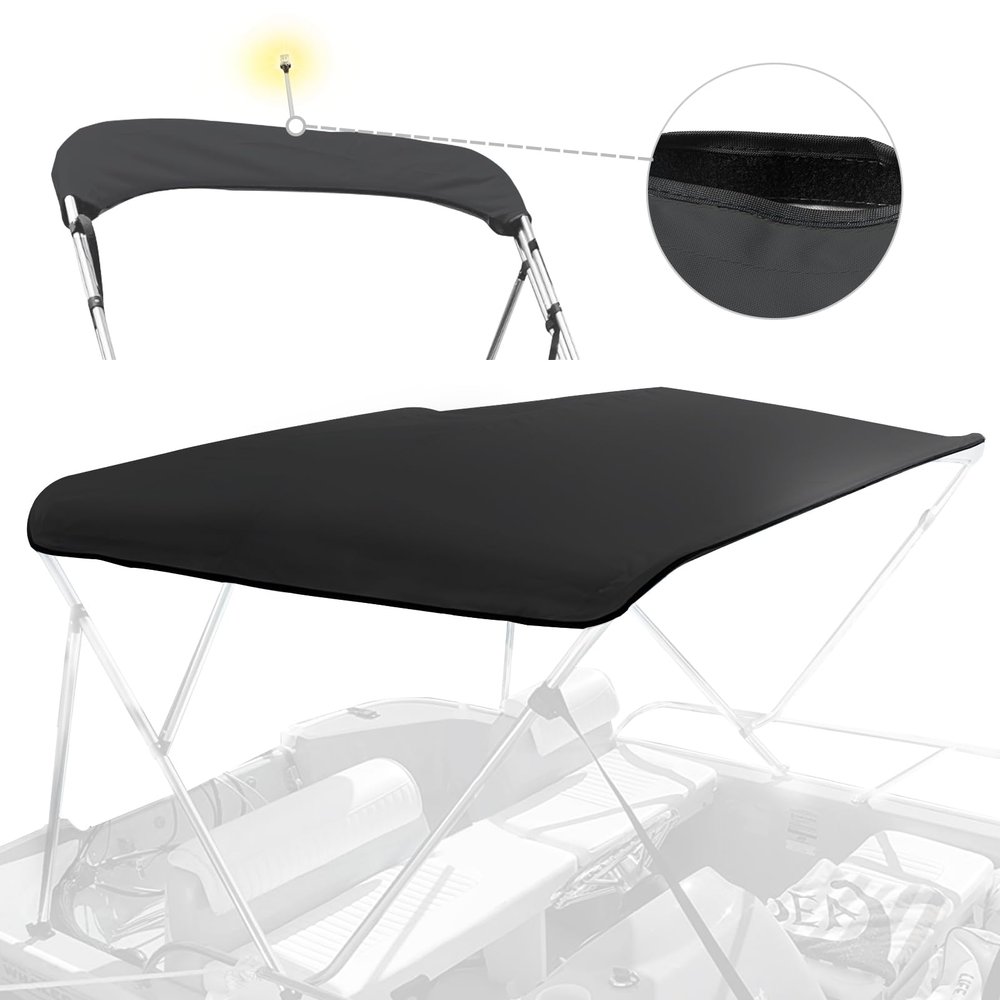 4 Bow Bimini Top Replacement Canvas for Boat with Light Hole and Storage Boot, Easy Install Zipper Sleeves, Heavy Duty Waterproof, 900D Marine Sun Shade Boat Canopy Without Frame, 8'L 73"-78"W Black