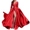 Prom Dress Long Ball Gown Ruched V Neck Formal Sequin Evening Dresses with Slit Sparkle Bridesmaid Dresses for Wedding Red