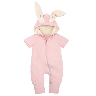 KAGAYD Infant Baby Boy Girl Easter Outfit Bunny Ear Hoodie Romper Sweatshirt Rabbit Short Sleeve T-Shirt (Pink, 3 Months)