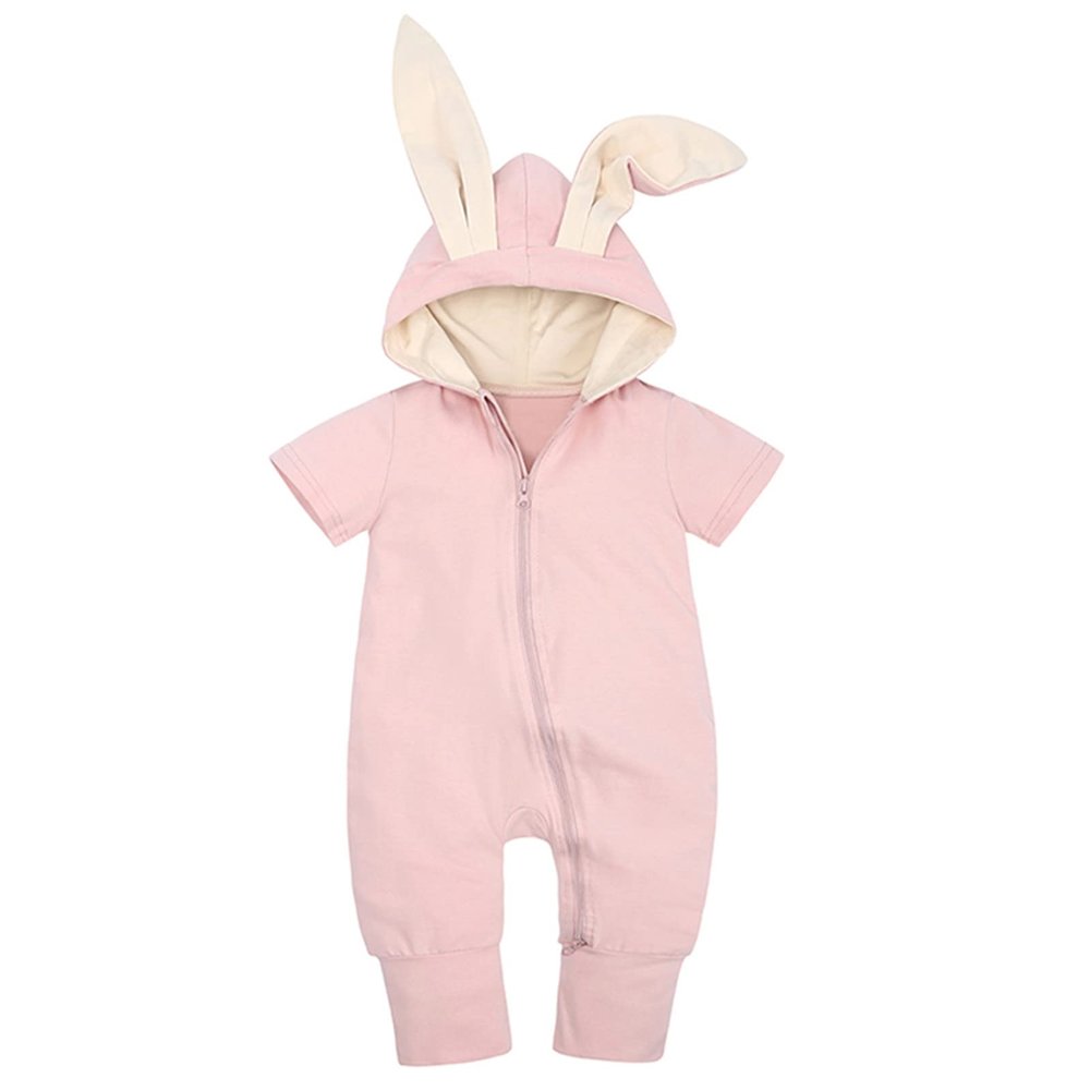 KAGAYD Infant Baby Boy Girl Easter Outfit Bunny Ear Hoodie Romper Sweatshirt Rabbit Short Sleeve T-Shirt (Pink, 3 Months)