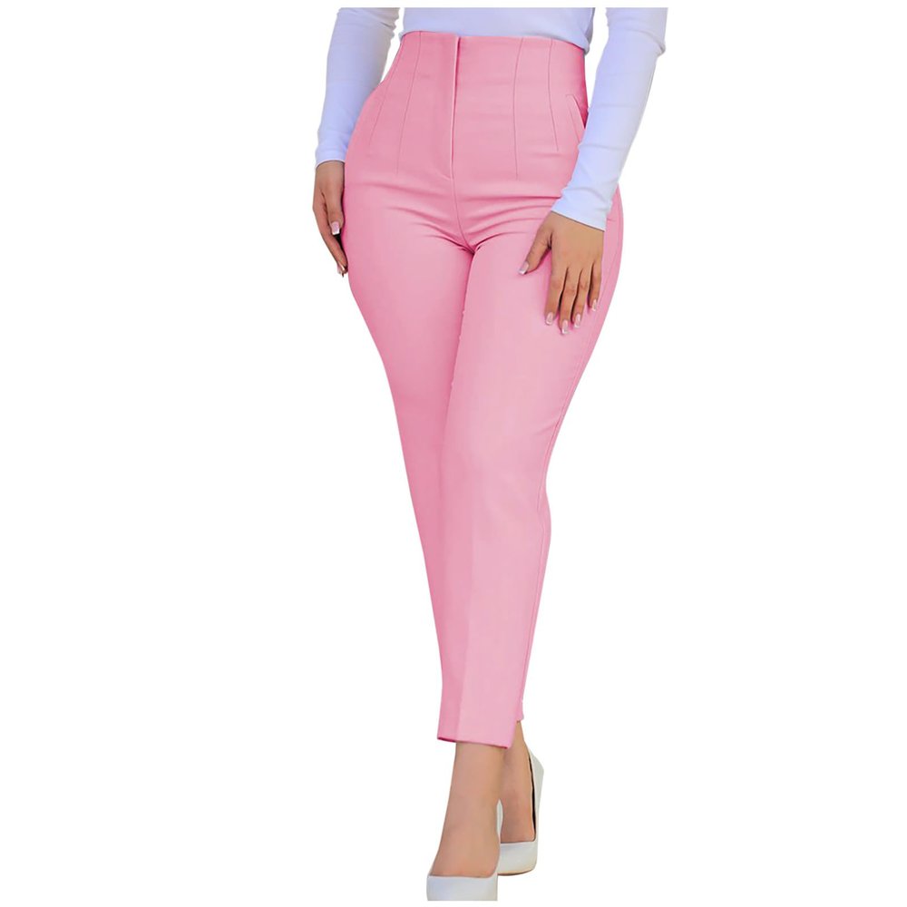 Uillui Dress Pants for Women Business Casual High Waist Pleated Cropped Pants Trendy Solid Slacks Office Trousers Workwear