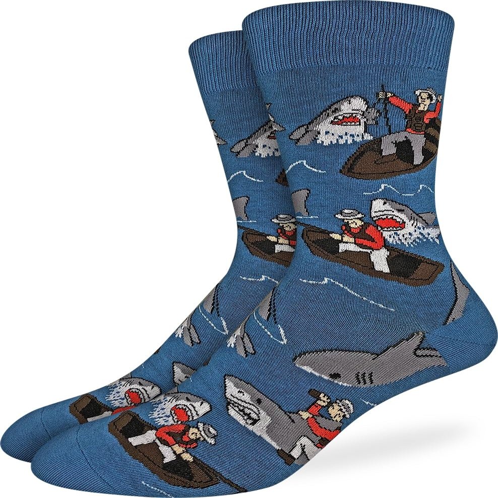Good Luck Sock Men's Sharks vs Fishermen Socks, Adult, Shoe Size 7-12