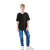 BAICAIYU Kids Baseball Jersey Solid Button Down Shirts Sports Uniform for Boy Gril Softball Black Stripe view 2