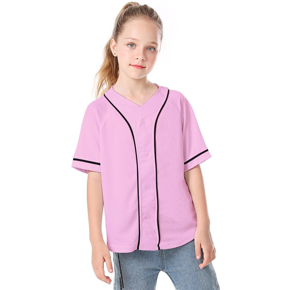 BAICAIYU Kids Baseball Jersey Solid Button Down Shirts Sports Uniform for Boy Gril Softball Pink