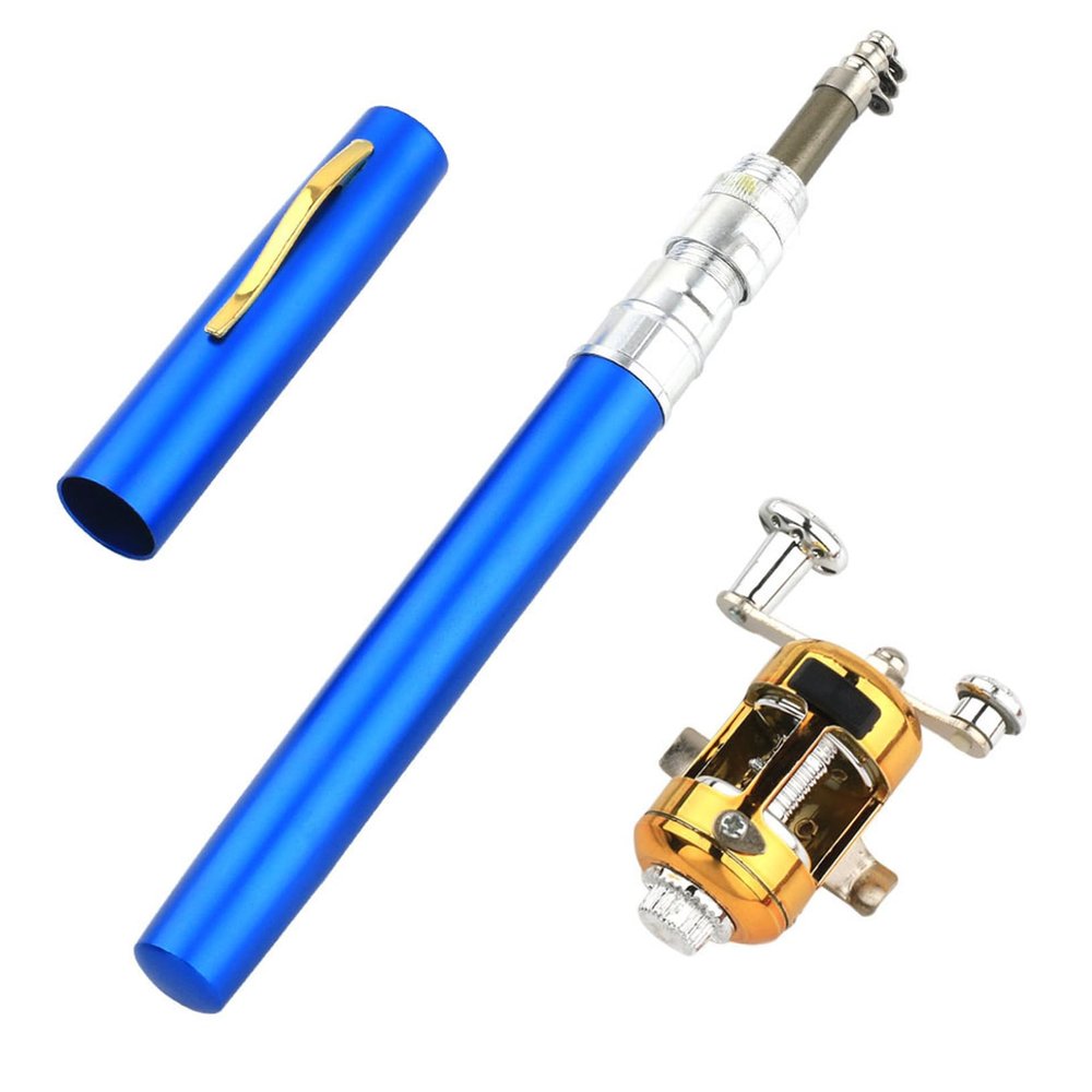 Wedhapy Pen Rod Fishing Pen Micro Fishing Rod Portable Fishing Rod 55inch Glass Steel Portable Telescopic Mini Heavy Duty Fish Pen Anti-Rust 2.1:1 Gear Ratio Detachable Pen Fishing Pole, Blue, 1.4m