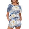Irisjudy White Peony Flowers Women Short Sleeve Shirt with Shorts Pajama Set,Countryside Floral 2 Piece Lounge Set Pants with Pocket Summer Homewear view 1