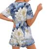 Irisjudy White Peony Flowers Women Short Sleeve Shirt with Shorts Pajama Set,Countryside Floral 2 Piece Lounge Set Pants with Pocket Summer Homewear view 2