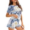 Irisjudy White Peony Flowers Women Short Sleeve Shirt with Shorts Pajama Set,Countryside Floral 2 Piece Lounge Set Pants with Pocket Summer Homewear view 3
