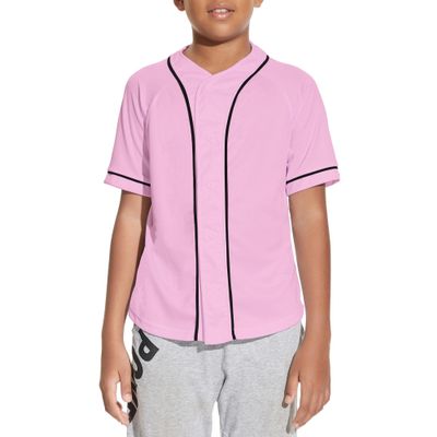 BAICAIYU Kids Baseball Jersey Solid Button Down Shirts Sports Uniform for Boy Gril Softball Pink