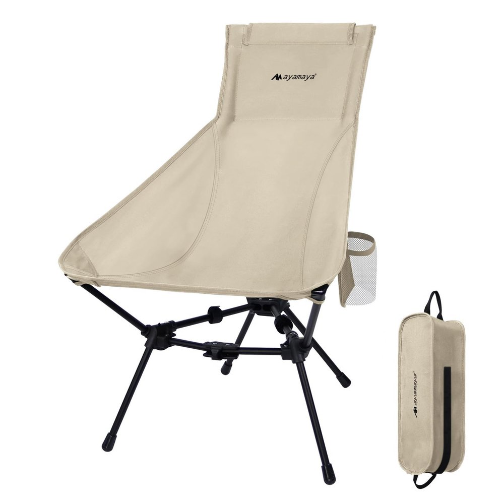 AYAMAYA Ultralight High Back Camping Chair - Upgraded All Aluminum Widen Frame Structure Folding Chairs with Side Pocket & Carry Bag Compact for Outdoor Camping Hiking Fishing Backpacking