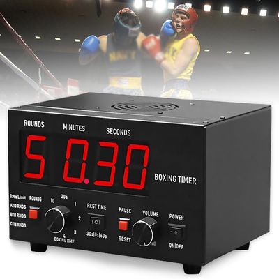 COYEUX Boxing Interval Timer, Gym Timer with LED Display, Selectable Training Time and Cycle Repetitions, Adjustable Sound, for Muay Thai/MMA/Kickboxing