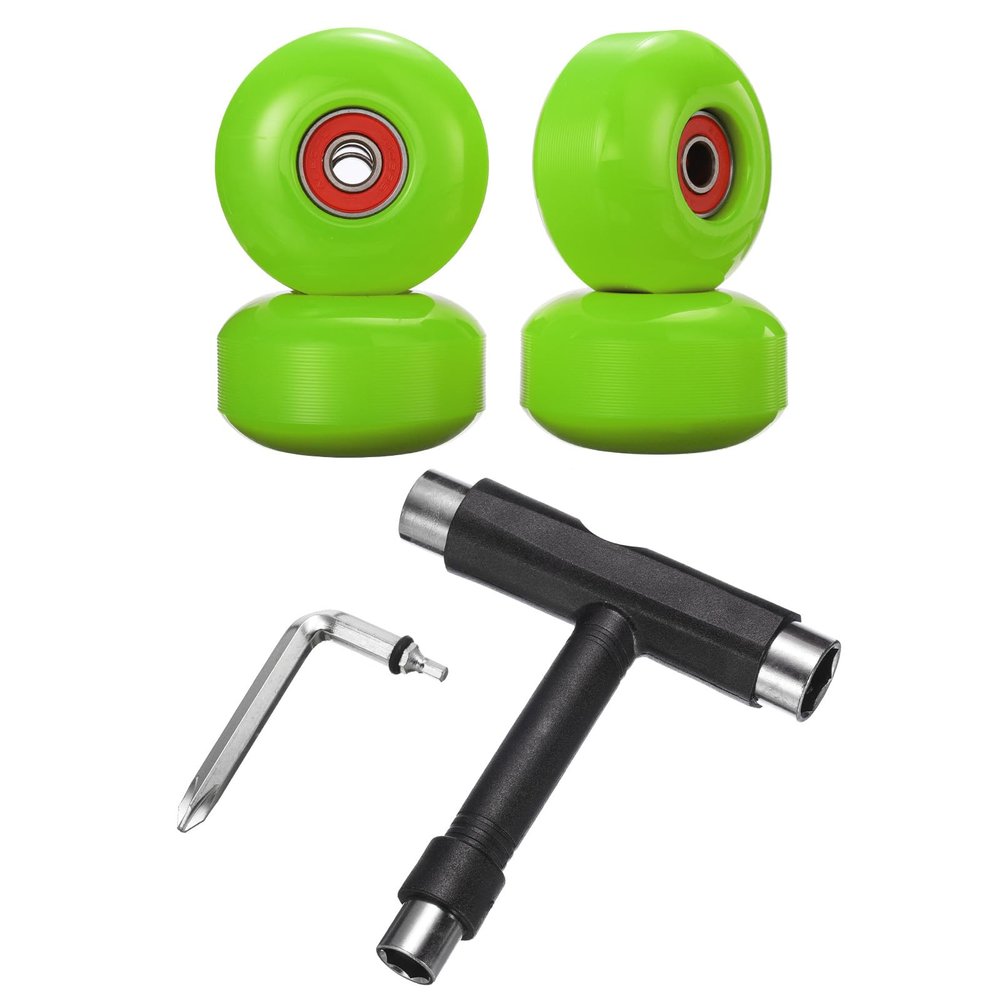 PATIKIL 52mm 95A Skateboard Wheels with Red Bearings, 4 Pack Street Wheels with Skate Tool for Skateboards Tricks Cruiser Wheel Replacement, Green