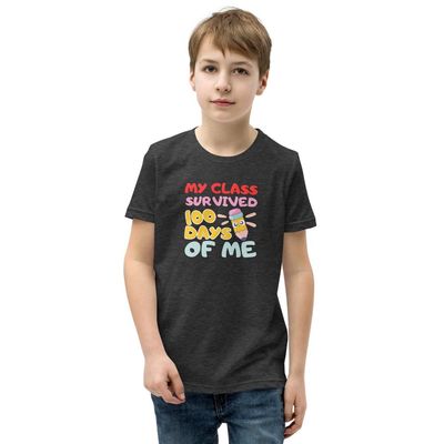 100 Days of School T-Shirt, 1st Grade Survival Quote Tee, Kindergarten Milestone, Kindy Teacher Top, Funny Student Tshirt Dark Grey Heather