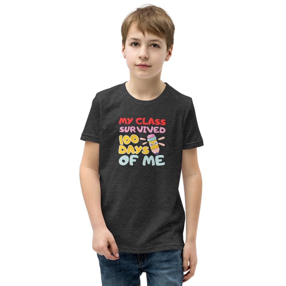 100 Days of School T-Shirt, 1st Grade Survival Quote Tee, Kindergarten Milestone, Kindy Teacher Top, Funny Student Tshirt Dark Grey Heather