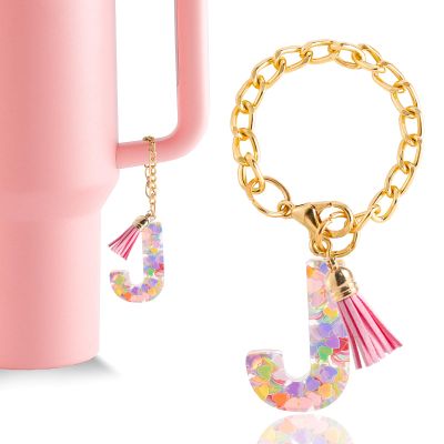 CCINPPY Letter Charm Accessories for Stanley Cup 1 PCS Cute Initial Keychain Handle Charm for Stanley Tumbler for Women Pink Letter J