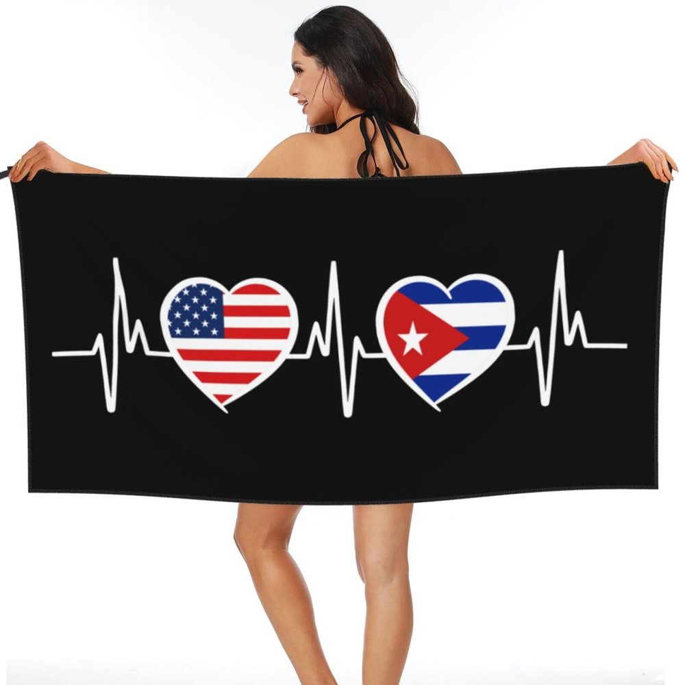 America Cuba Flag Beach Towel Microfiber Super Soft Beach Towels Quick Dry Towel for Swimmers Sand Proof Beach Towels for Women Men Girls Large Bath Towels 30x60inches