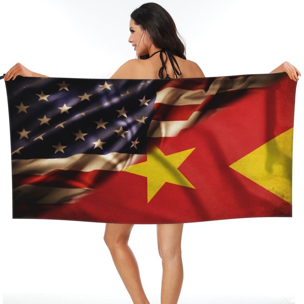 Combined Tigray and USA Flag Beach Towel Microfiber Super Soft Beach Towels Quick Dry Towel for Swimmers Sand Proof Beach Towels for Women Men Girls Large Bath Towels 30x60inches