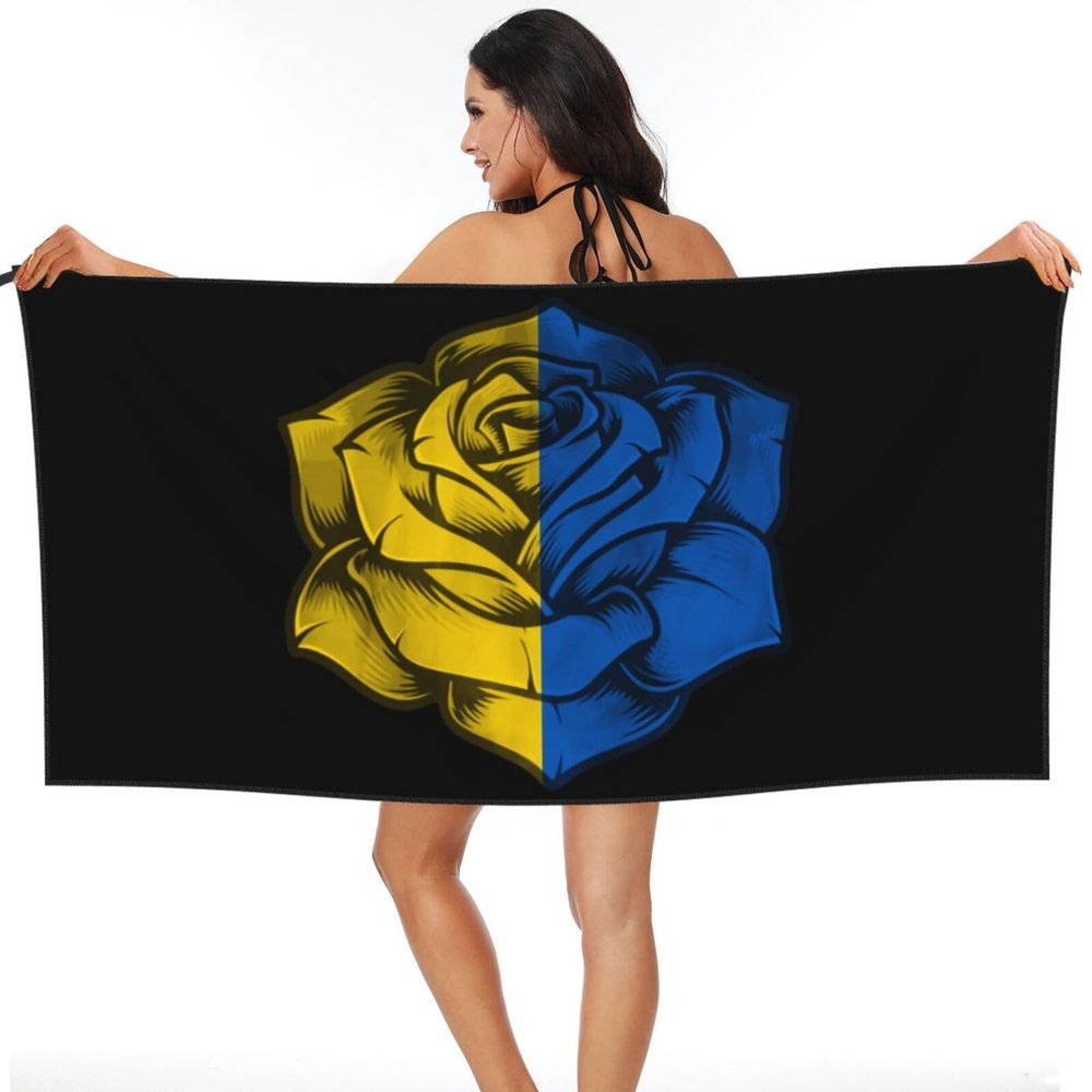 Rose Ukraine Flag Beach Towel Microfiber Super Soft Beach Towels Quick Dry Towel for Swimmers Sand Proof Beach Towels for Women Men Girls Large Bath Towels 30x60inches