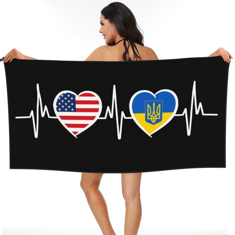 America Ukraine Flag Beach Towel Microfiber Super Soft Beach Towels Quick Dry Towel for Swimmers Sand Proof Beach Towels for Women Men Girls Large Bath Towels 30x60inches
