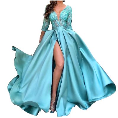 Womens Mermaid Sequin Evening Dress Formal Prom Gowns V Neck Cocktail Party Prom Dresses Bridesmaid Dresses For Wedding Light Blue