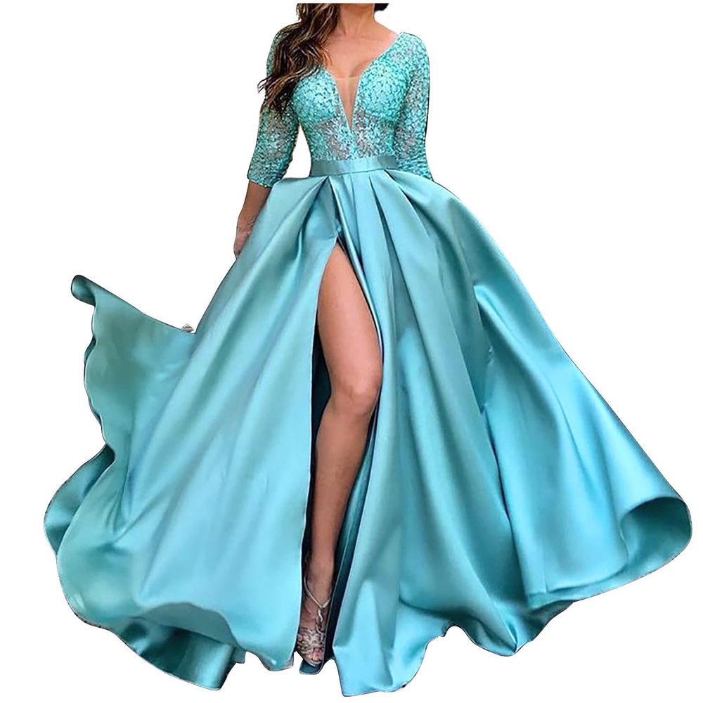 Womens Mermaid Sequin Evening Dress Formal Prom Gowns V Neck Cocktail Party Prom Dresses Bridesmaid Dresses For Wedding Light Blue