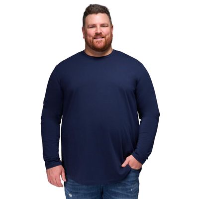 STRONGSIZE Men's Big and Tall Long Sleeve Shirts Longer Length Long Sleeve Crewneck T-Shirt Navy 4XL