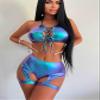 Women's Rave Metalic Bikini Set Shiny Snakeskin Print Bathing Suit Swimsuits Festivals view 2