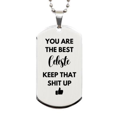 You Are The Best Celeste, Silver Dog Tag, Gifts For Celeste, Custom Name Silver Dog Tag For Celeste, Funny Gifts For Celeste You Are The Best Keep That Shit Up, Valentines Birthday Gifts for Cele
