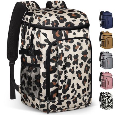 Capolo Cooler Backpack Insulated Waterproof for Women Men, Leak Proof Backpack Coolers Thermal Bag Soft Travel Cooler Bag Portable Ice Chest Lunch Backpack for Camping Picnic(Leopard,36 Cans)