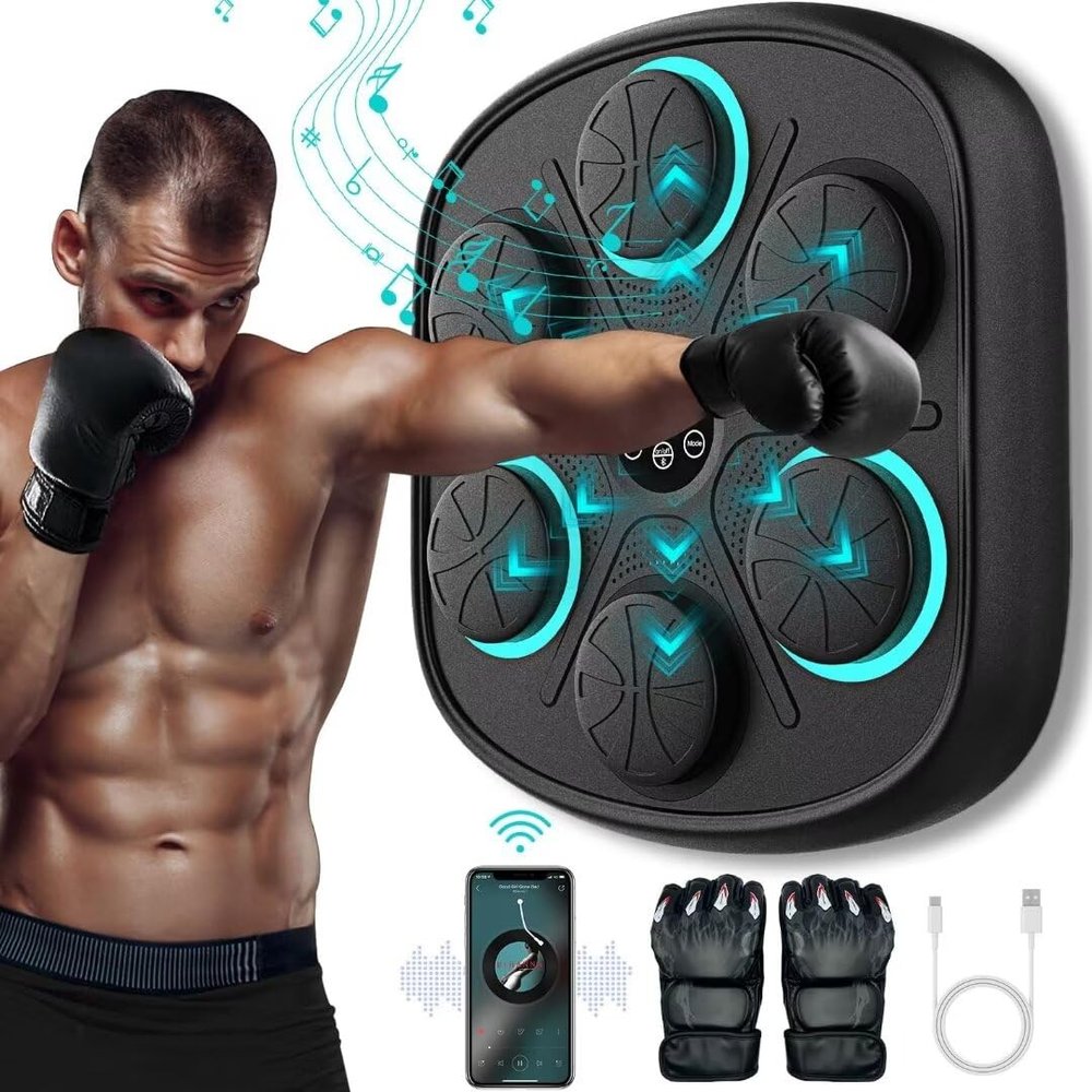 2026 New Music Boxing Machine for Adults - Smart Bluetooth 2.0 Wall-Mounted Boxing Machine with Gloves Punching Bag for Home, Office, and Gym, 9 Modes & 9 Speeds