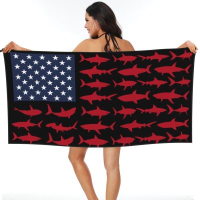 Fish American America Flag Beach Towel Microfiber Super Soft Beach Towels Quick Dry Towel for Swimmers Sand Proof Beach Towels for Women Men Girls Large Bath Towels 30x60inches