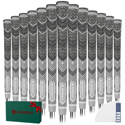 Gowolf Golf Grip Cord Rubber Multi-compound Golf Driver Irons Club Choose 13 Grips with 15pcs Tapes Or Full Kit choose one (Gray, Midsize)
