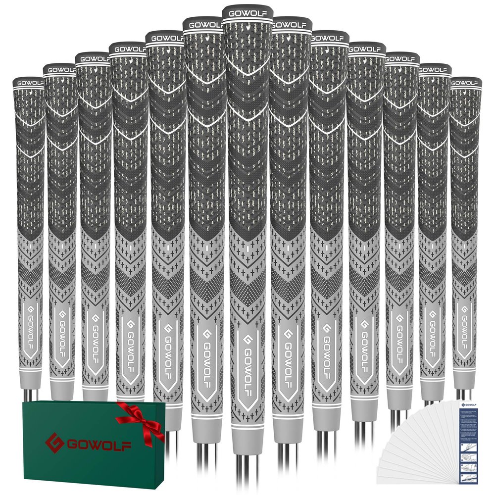 Gowolf Golf Grip Cord Rubber Multi-compound Golf Driver Irons Club Choose 13 Grips with 15pcs Tapes Or Full Kit choose one (Gray, Midsize)