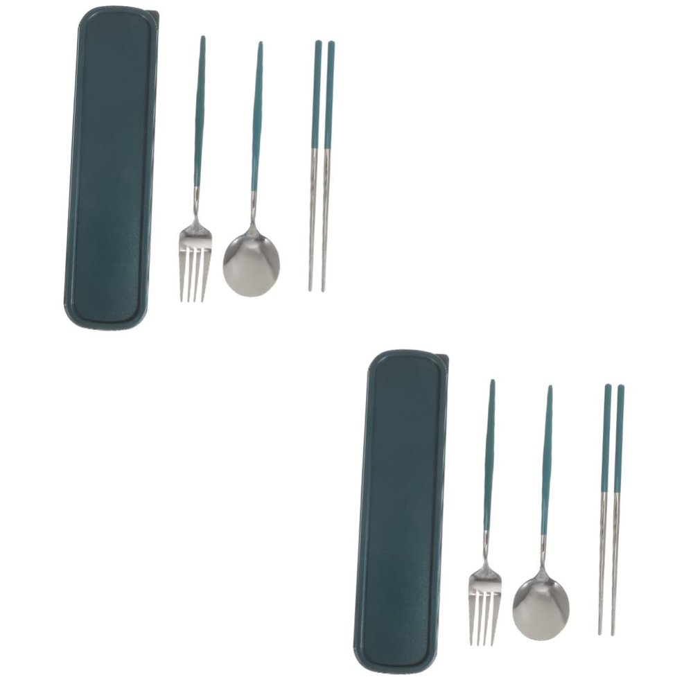 PRETYZOOM 2 Sets Silverware Portable Fork Spoon Kit Camping Cutlery Set Outdoor Tableware Compact Storage Box Easy to Clean