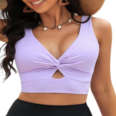 GRAPENT Swimsuits for Women Bathing Suit Tops Only Adjustable Swimsuit Sports Bra Tankini Top Plus Size Bikini Tops Swim Top with Built in Bra Color Lavender 3X-Large Size 24 to 26