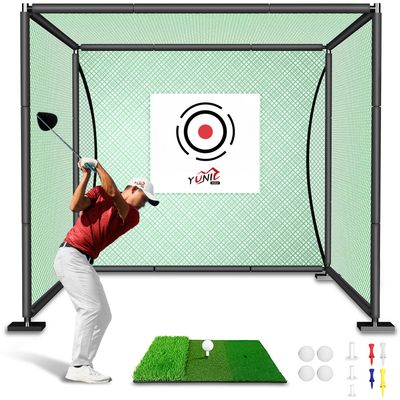 YUNIC Golf Driving Cage with Steel Frame, Golf Nets for Backyard Driving for Full Swing and Chipping Practice Indoor Outdoor (Green, 10'(W) x8'(H) x5'(D))