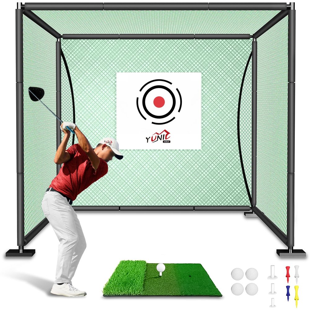 YUNIC Golf Driving Cage with Steel Frame, Golf Nets for Backyard Driving for Full Swing and Chipping Practice Indoor Outdoor (Green, 10'(W) x8'(H) x5'(D))