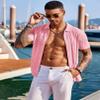 COOFANDY Men's Short Sleeve Shirts Knit Button Down Polo Shirt Casual Summer Beach Tops Light Pink view 2