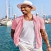 COOFANDY Men's Short Sleeve Shirts Knit Button Down Polo Shirt Casual Summer Beach Tops Light Pink view 4