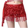 Generic Belly Dance Hip Scarf Sequin Tassel Skirt Wrap Sparkly Rave Costume for Women Belt Dance Festival Performance Skirt, A02_red view 1
